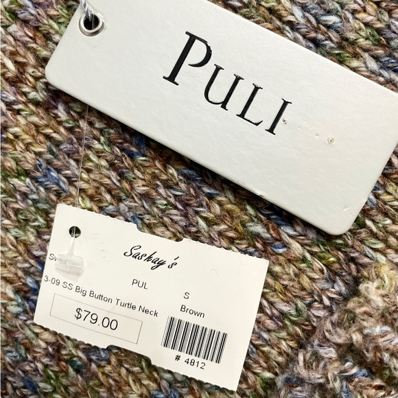 Puli Women’s Big Button Knit Sweater Vest Brown Multicolor Turtleneck S NWT - Picture 3 of 8